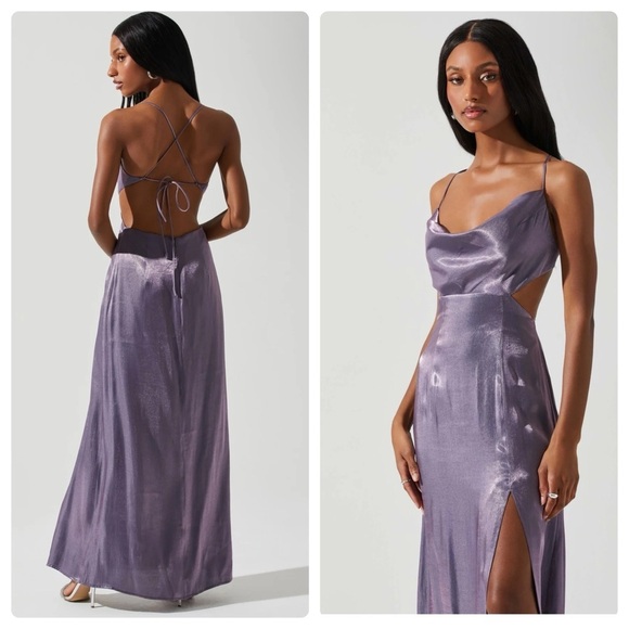 ASTR | Shimmery Iridescent Fairy Cut Out Shivani Slip Dress Lavender Shine | S - Picture 4 of 15